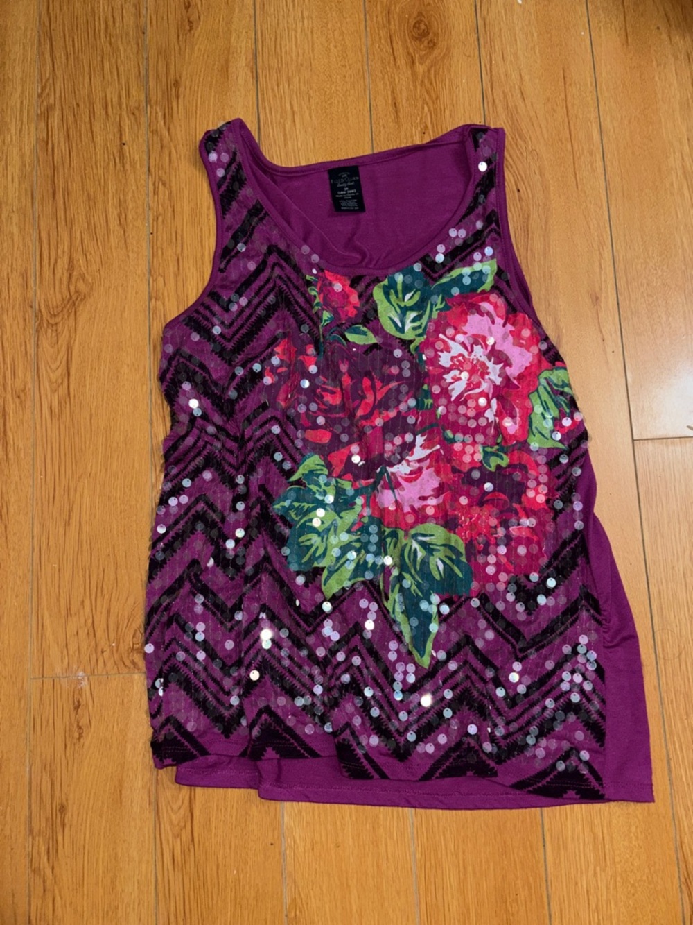 Faded Glory Purple Floral Sequin Tank